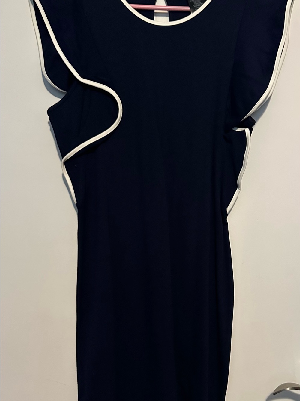 Black Dress with White Piped Ruffle Trim